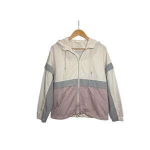 Pistola Womens Lightweight Hooded Windbreaker White Gray Purple Jacket Sz Small